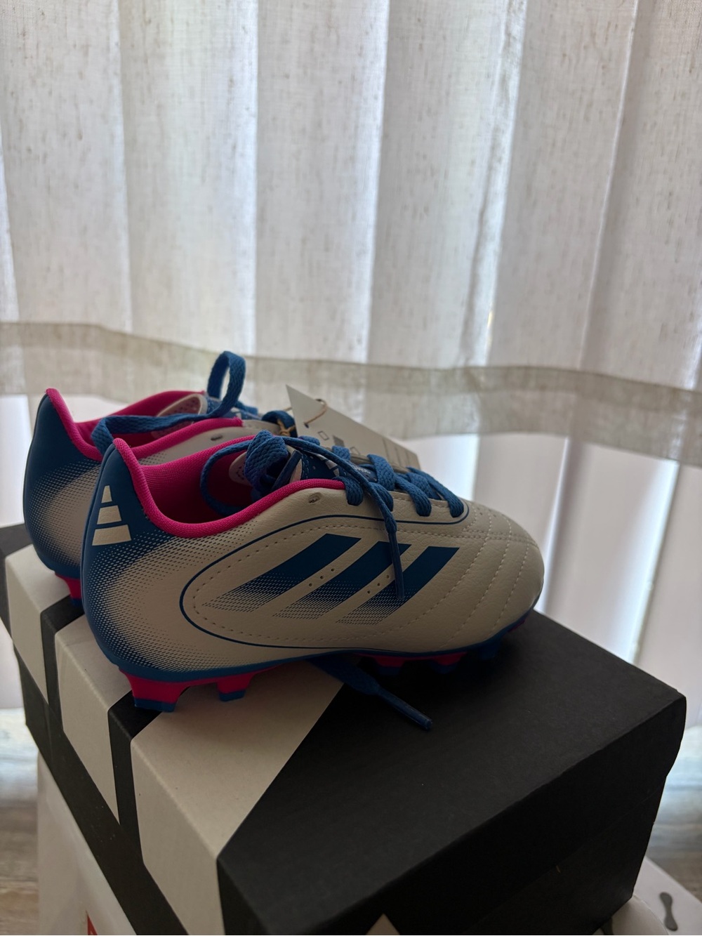 adidas Kids White, Blue & Pink Soccer Cleats